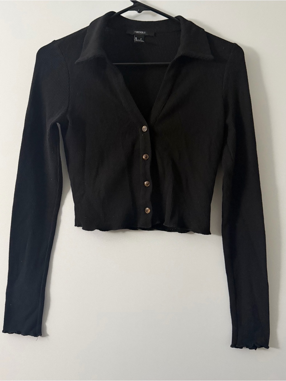 Forever 21 Size Small Cropped Buttoned Cardigan Collar Black Brown Buttons Used